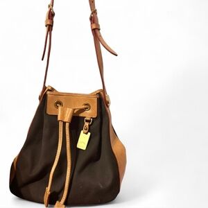 Dooney & Bourke Brown and Tan Leather-Trim Drawstring Shoulder Bag